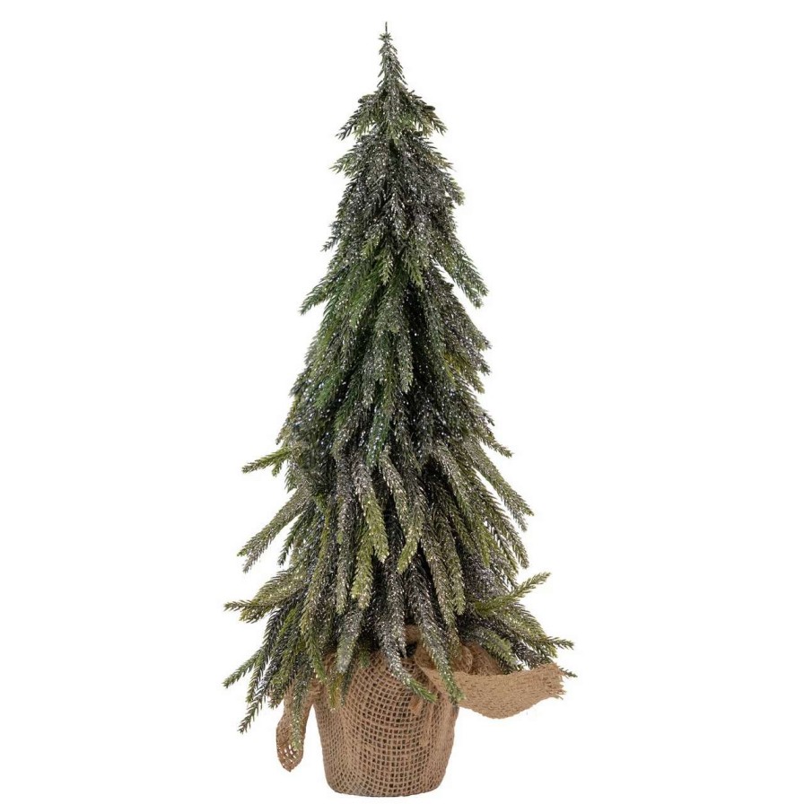 Christmas Table Top Trees * | Northlight 20 Downswpt Glittered Pine Tree In Burlap Base Unlit