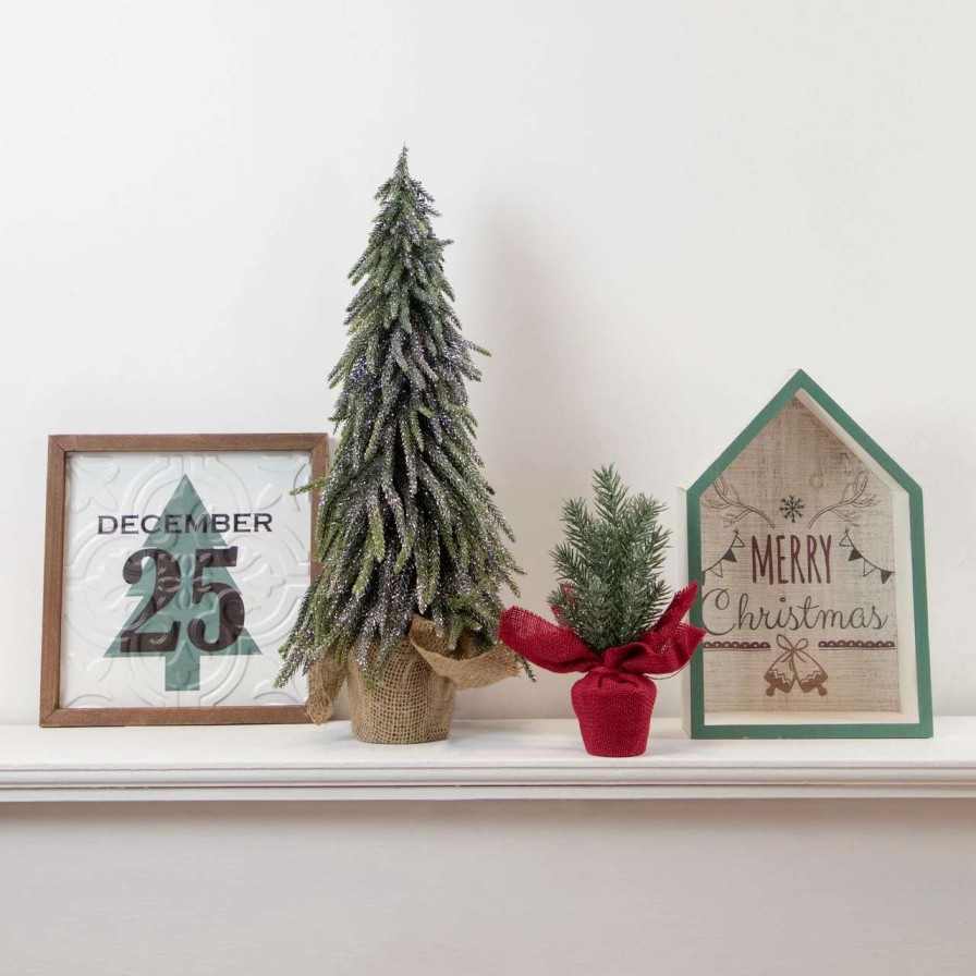 Christmas Table Top Trees * | Northlight 20 Downswpt Glittered Pine Tree In Burlap Base Unlit