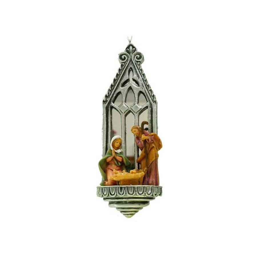 Nativity Sets & Accessories * | Roman 6.25 Silver And Brown Fontanini Holy Family Mirrored Arch Christmas Nativity Ornament