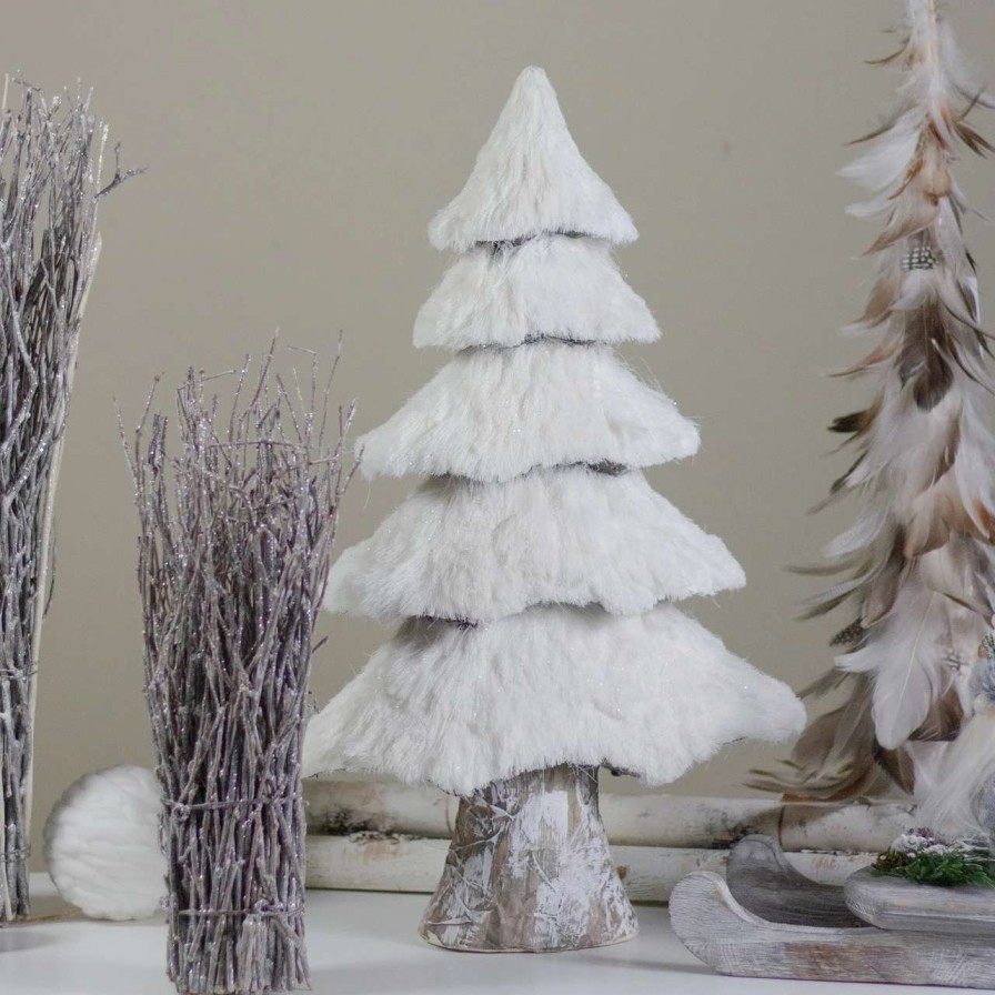 Christmas Table Top Trees * | Northlight 17.25 White Faux Fur Birch Tree Christmas Decoration