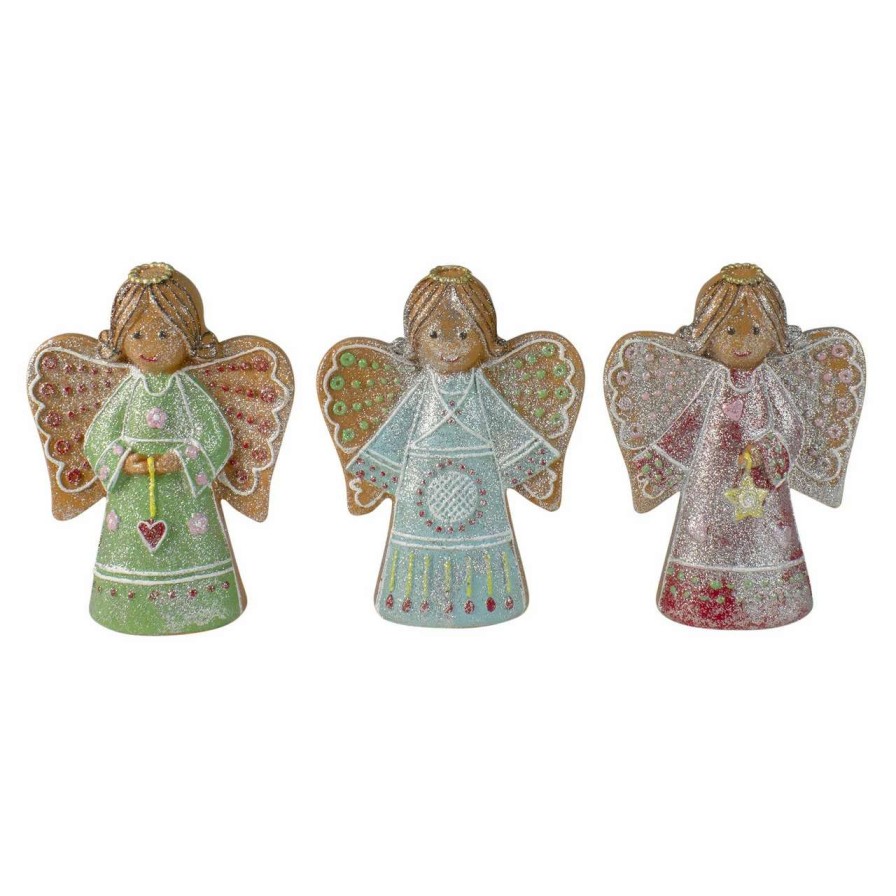 Figures * | Northlight Set Of 3 Glitter Dusted Gingerbread Christmas Angels 6