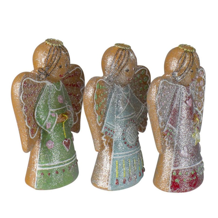 Figures * | Northlight Set Of 3 Glitter Dusted Gingerbread Christmas Angels 6