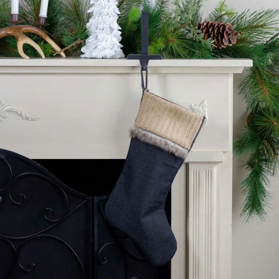 Stockings & Holders * | Northlight 20 Rustic Burlap And Chambray Christmas Stocking