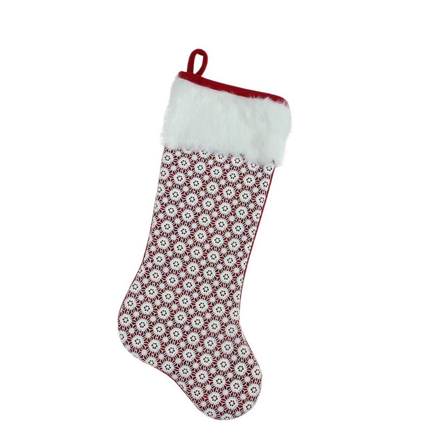 Stockings & Holders * | Northlight 20.5 Red And White Lace Christmas Stocking With Cuff