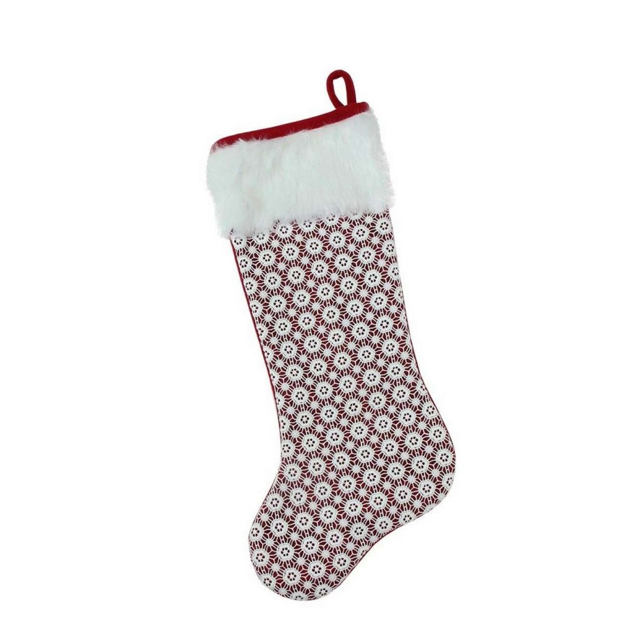 Stockings & Holders * | Northlight 20.5 Red And White Lace Christmas Stocking With Cuff