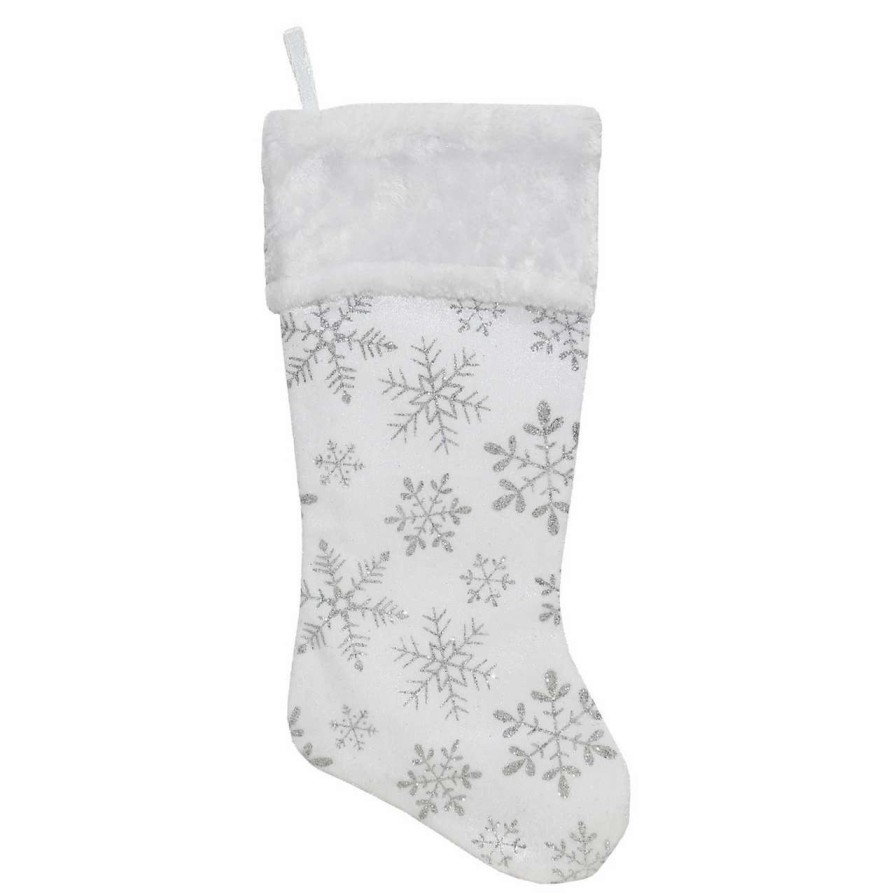 Stockings & Holders * | Northlight 20 White And Silver Snowflakes Christmas Stocking