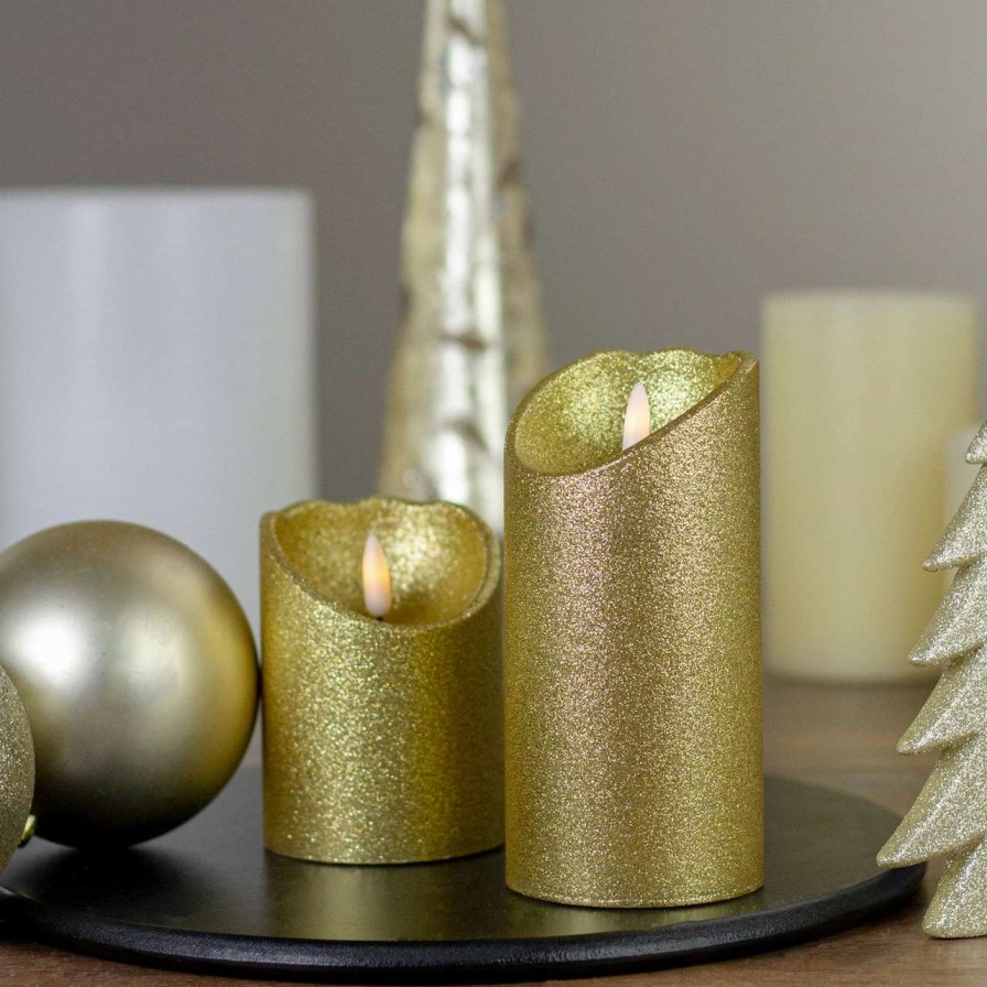 Candles & Lanterns * | Northlight 6 Led Gold Glitter Flameless Christmas Decor Candle