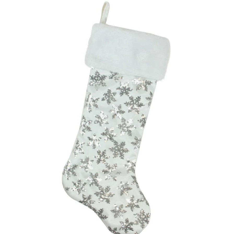 Stockings & Holders * | Northlight 19 White And Silver Sequin Snowflake Christmas Stocking