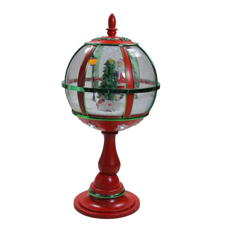 Christmas Village Sets & Accessories * | Northlight 23.5 Lighted Red Musical Snowing Santa With Christmas Tree Street Lamp