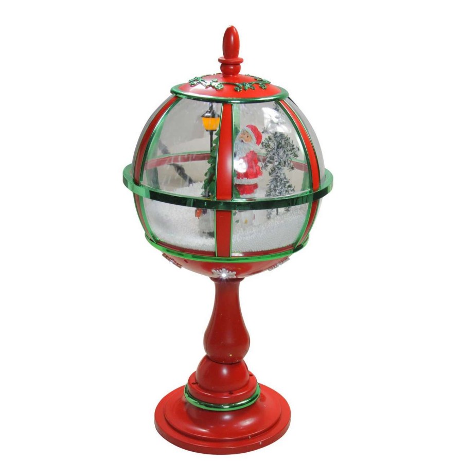 Christmas Village Sets & Accessories * | Northlight 23.5 Lighted Red Musical Snowing Santa With Christmas Tree Street Lamp