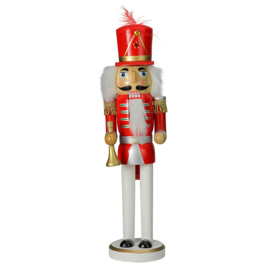 Figures * | Northlight 14 Red And White Wooden Christmas Nutcracker With Horn