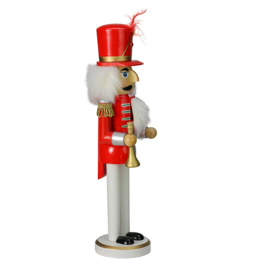 Figures * | Northlight 14 Red And White Wooden Christmas Nutcracker With Horn