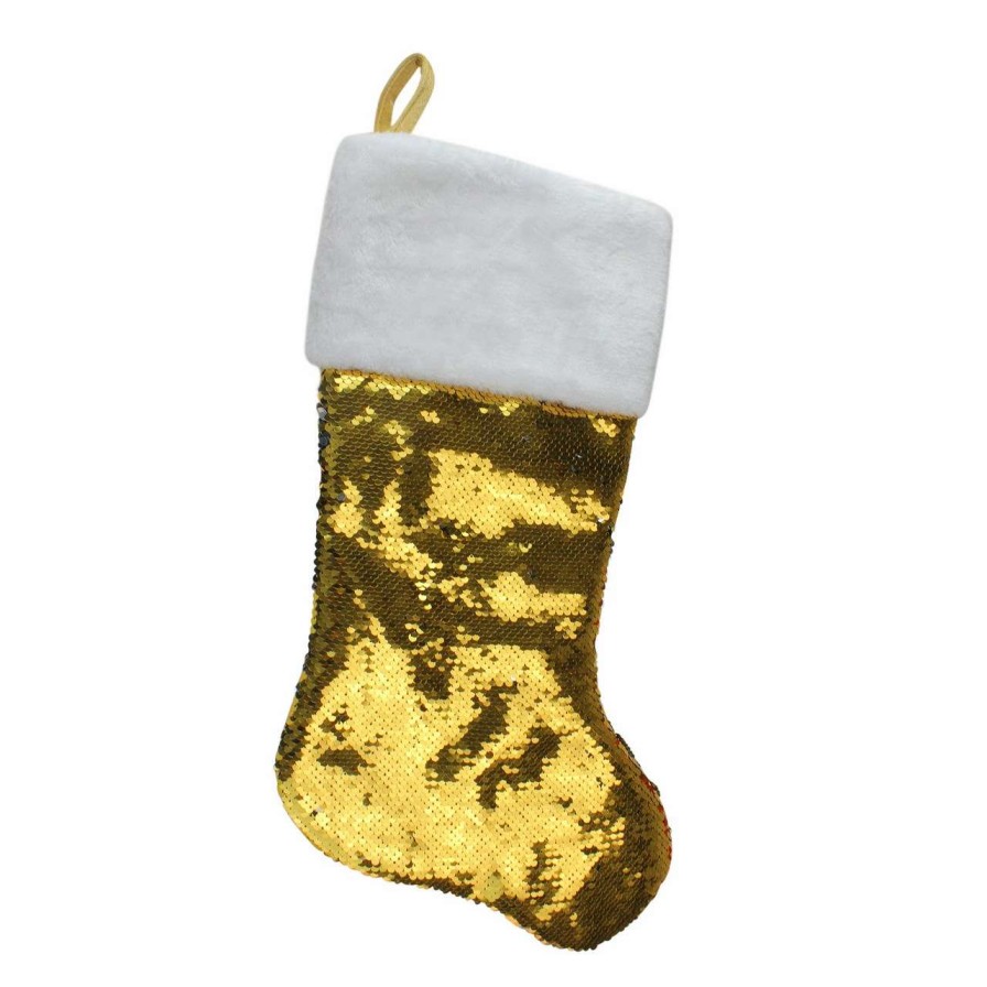 Stockings & Holders * | Northlight 22.75 Gold And Silver Reversible Sequined Christmas Stocking