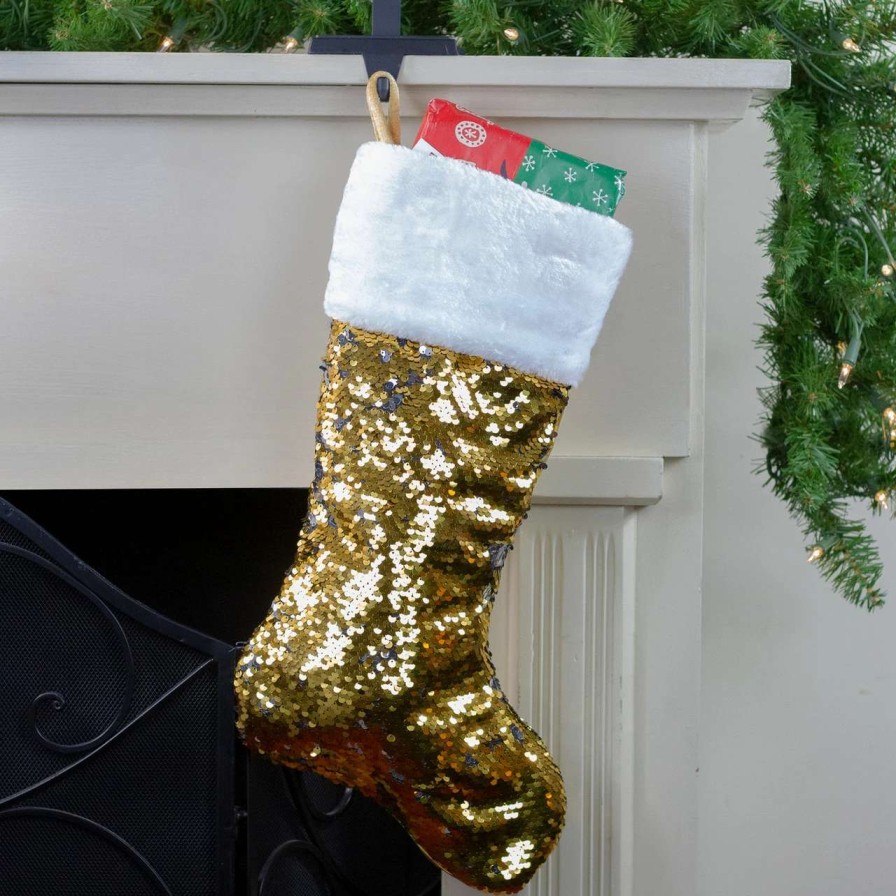 Stockings & Holders * | Northlight 22.75 Gold And Silver Reversible Sequined Christmas Stocking