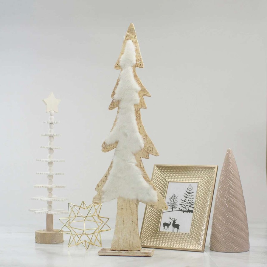 Christmas Table Top Trees * | Northlight 14.5 Brown And White Wooden Tree Christmas Tabletop Decor