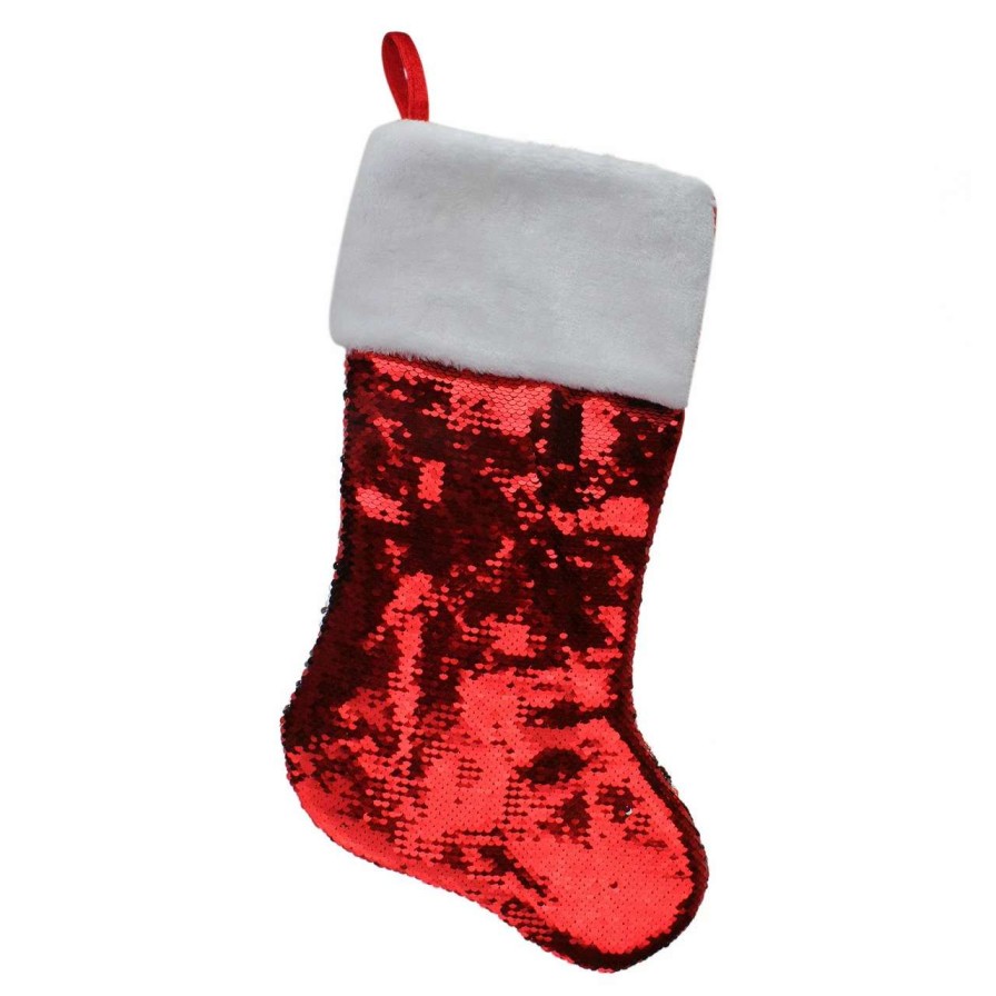 Stockings & Holders * | Northlight 22 Red And Silver Reversible Sequined Christmas Stocking