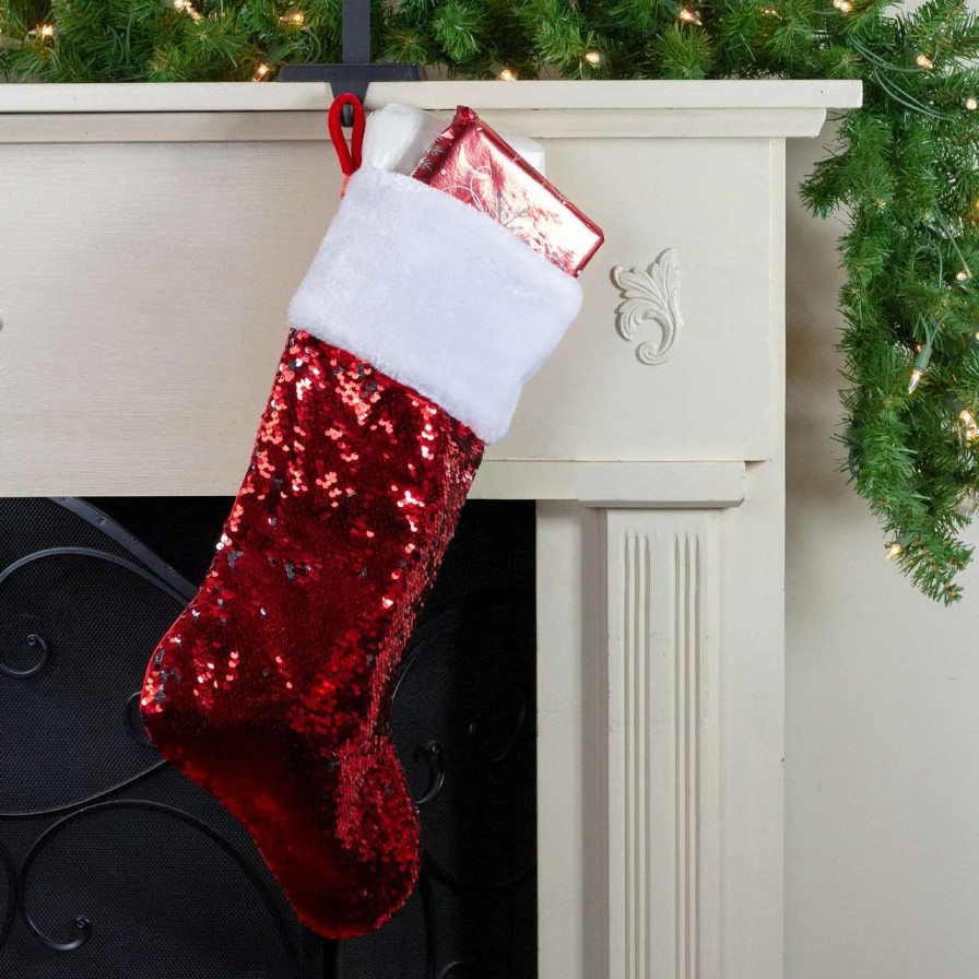 Stockings & Holders * | Northlight 22 Red And Silver Reversible Sequined Christmas Stocking