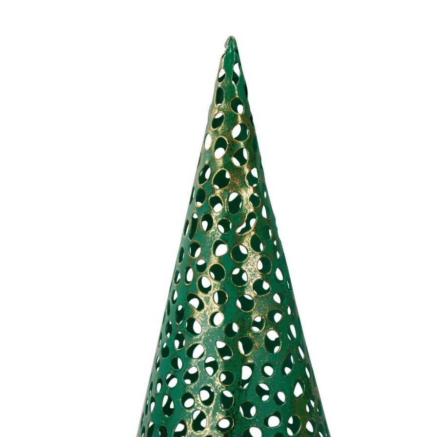 Christmas Table Top Trees * | Northlight Set Of 3 Green And Gold Christmas Tabletop Cone Trees 16