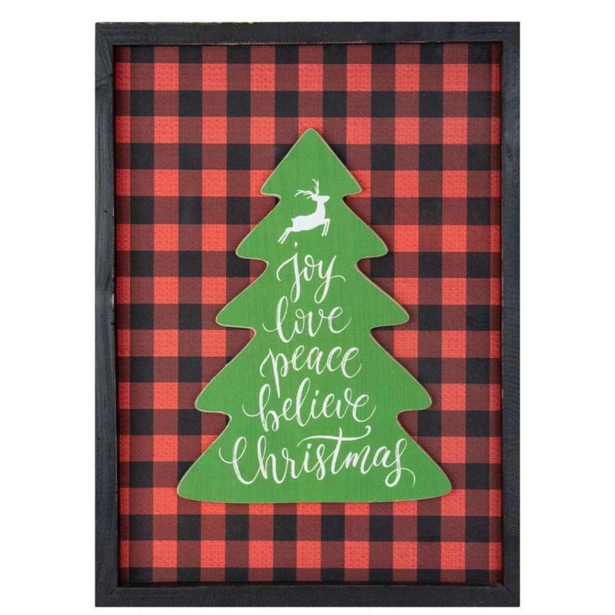 Christmas Village Sets & Accessories * | Northlight 16 Red And Black Buffalo Plaid Christmas Tree Shadow Box Wall Plaque