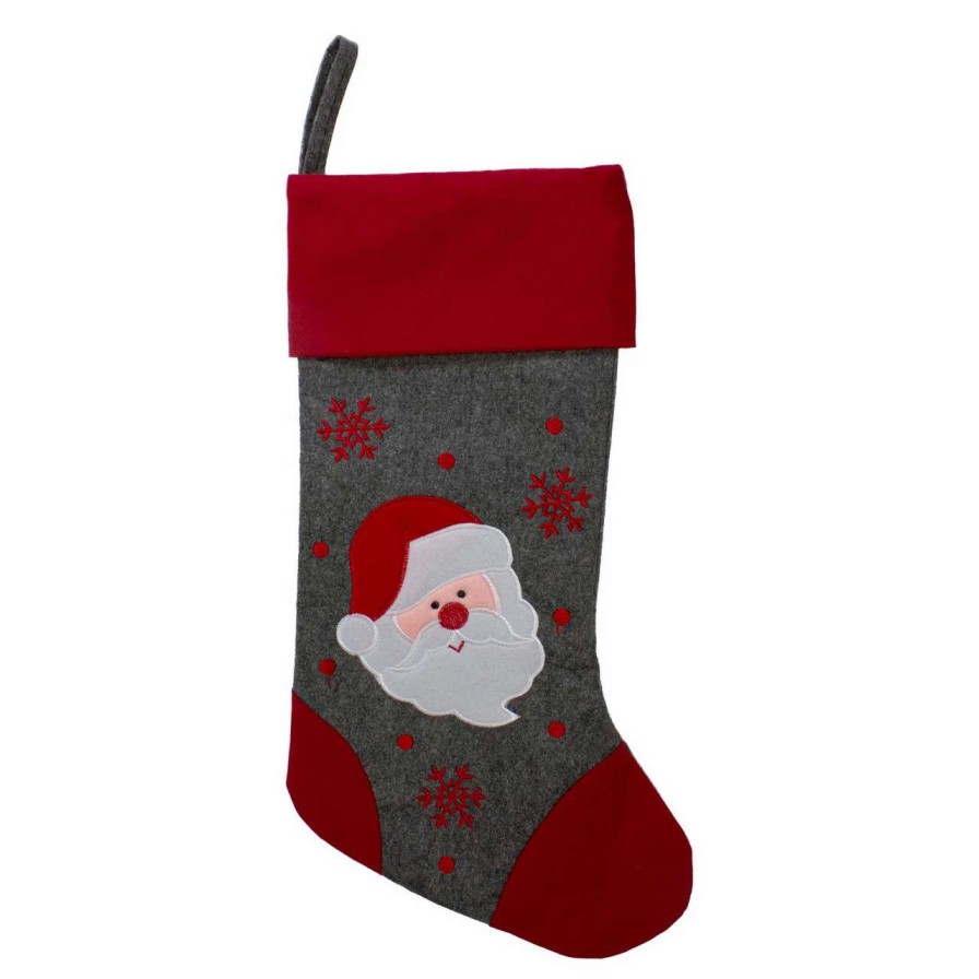 Stockings & Holders * | Northlight 19 Gray And Red Embroidered Santa Claus Christmas Stocking