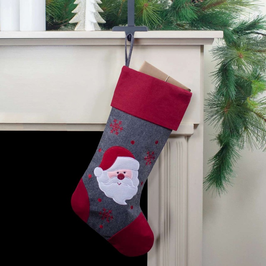 Stockings & Holders * | Northlight 19 Gray And Red Embroidered Santa Claus Christmas Stocking