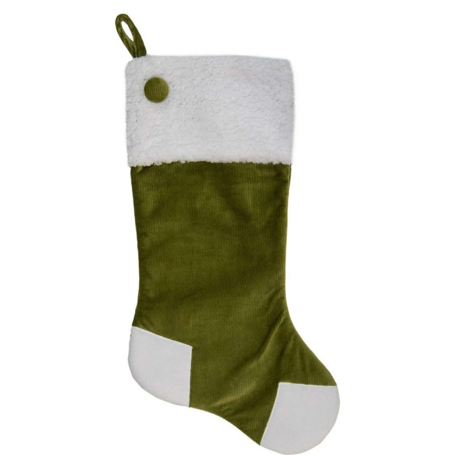 Stockings & Holders * | Northlight 20.5-Inch Green And White Corduroy Christmas Stocking