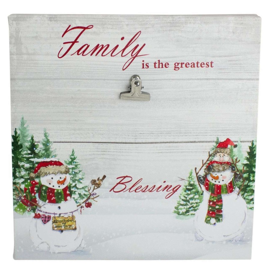 Christmas Village Sets & Accessories * | Northlight 10 Lighted Snowman Family Blessing Christmas Canvas Wall Art With Photo Clip