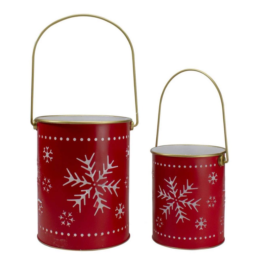 Candles & Lanterns * | Northlight Set Of 2 Red And Gold Metal Snowflake Candle Lanterns Christmas Decoration