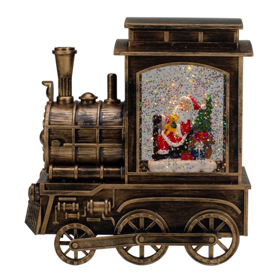 Christmas Village Sets & Accessories * | Northlight 6.75 Lighted Black Train Christmas Snow Globe With Santa