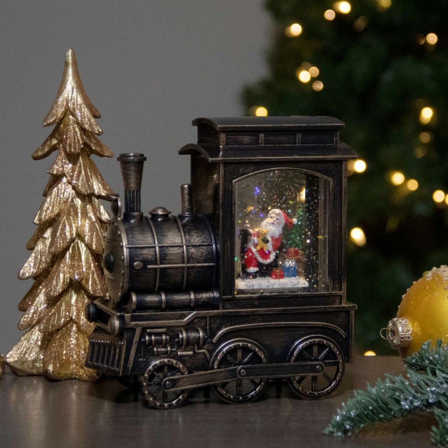 Christmas Village Sets & Accessories * | Northlight 6.75 Lighted Black Train Christmas Snow Globe With Santa