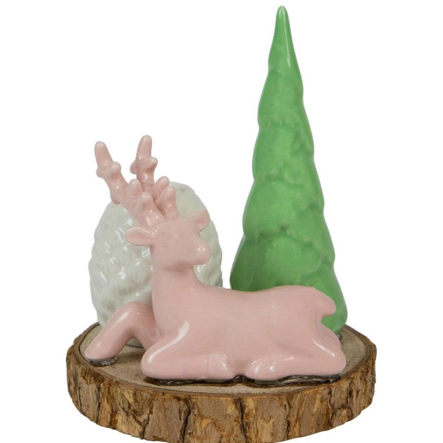 Candles & Lanterns * | Northlight 6 Pink Reindeer With Tree And Pine Cone Christmas Taper Candle Holder