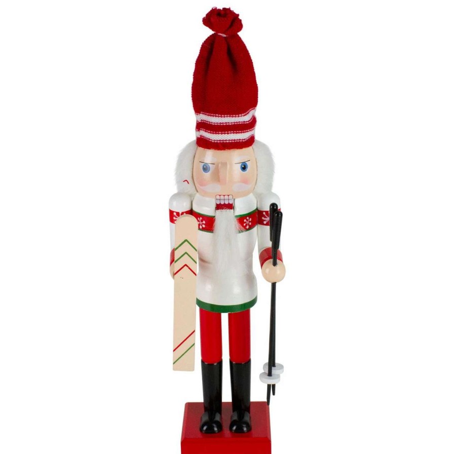 Figures * | Northlight 14 Red And White Wooden Skiing Christmas Nutcracker