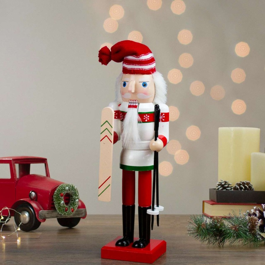 Figures * | Northlight 14 Red And White Wooden Skiing Christmas Nutcracker