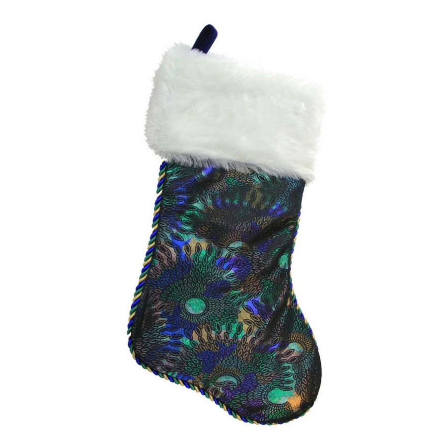 Stockings & Holders * | Northlight 19 Blue And Green Peacock Shimmer With Plush Cuff Christmas Stocking