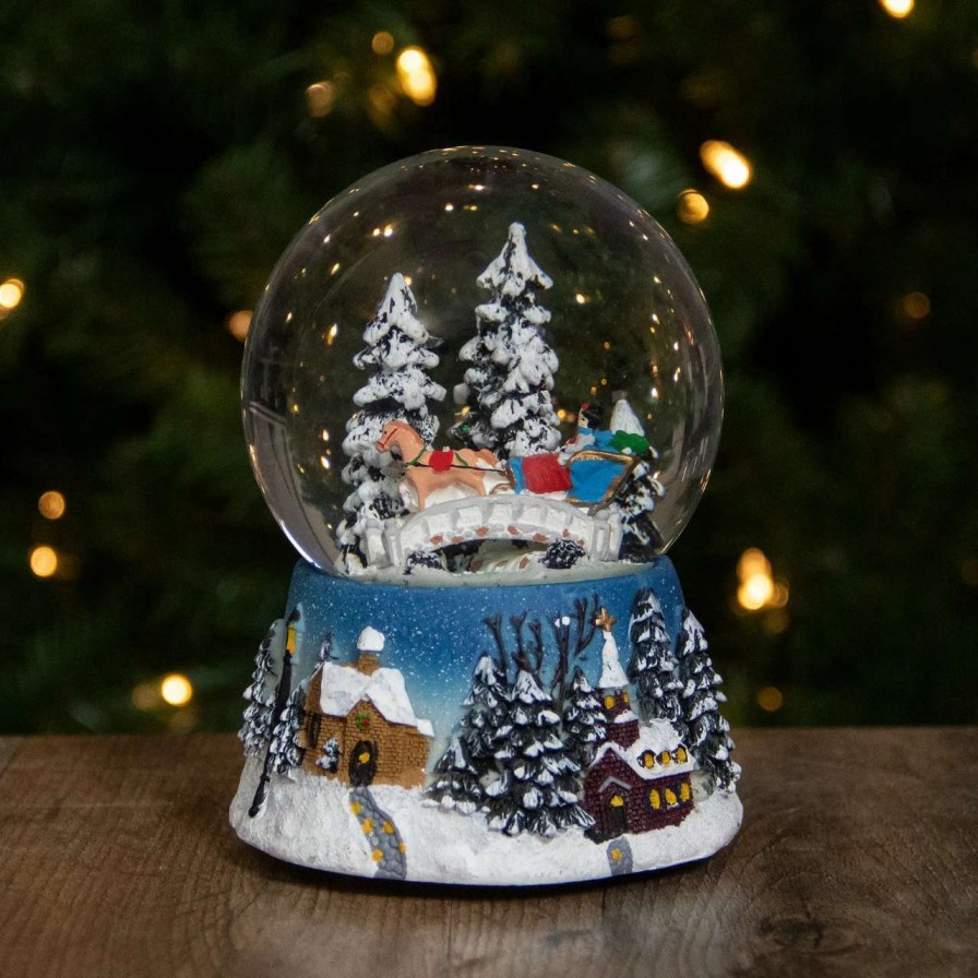 Christmas Village Sets & Accessories * | Northlight 5.75 Winter Forest Sleigh Ride Musical Christmas Snow Globe