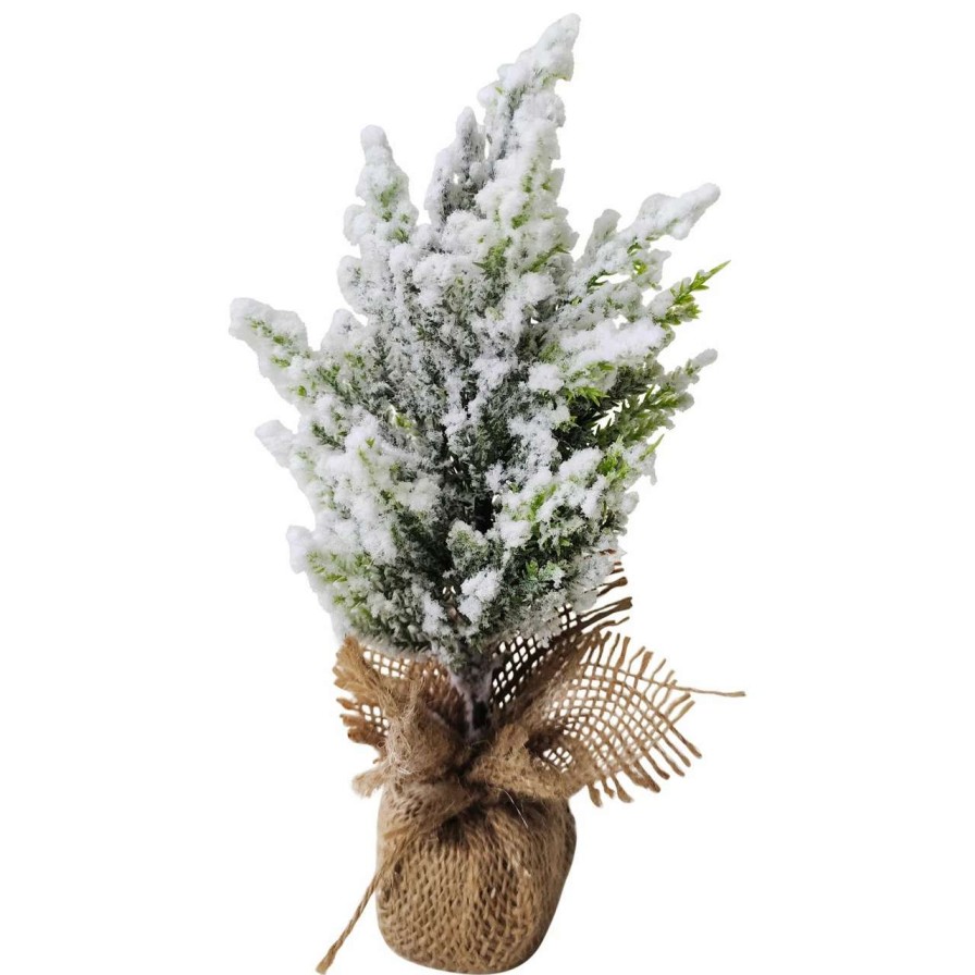 Christmas Table Top Trees * | Northlight 9.5 Heavily Flocked Pine Tree In Burlap Base Christmas Decoration