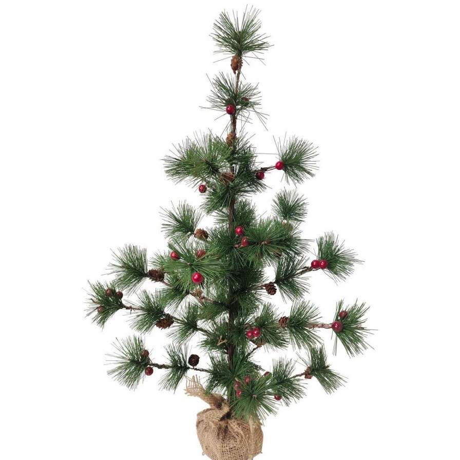 Christmas Table Top Trees * | Northlight 23.5 Winter Berry Pine Tree With Pine Cones In Jute Base Christmas Decoration