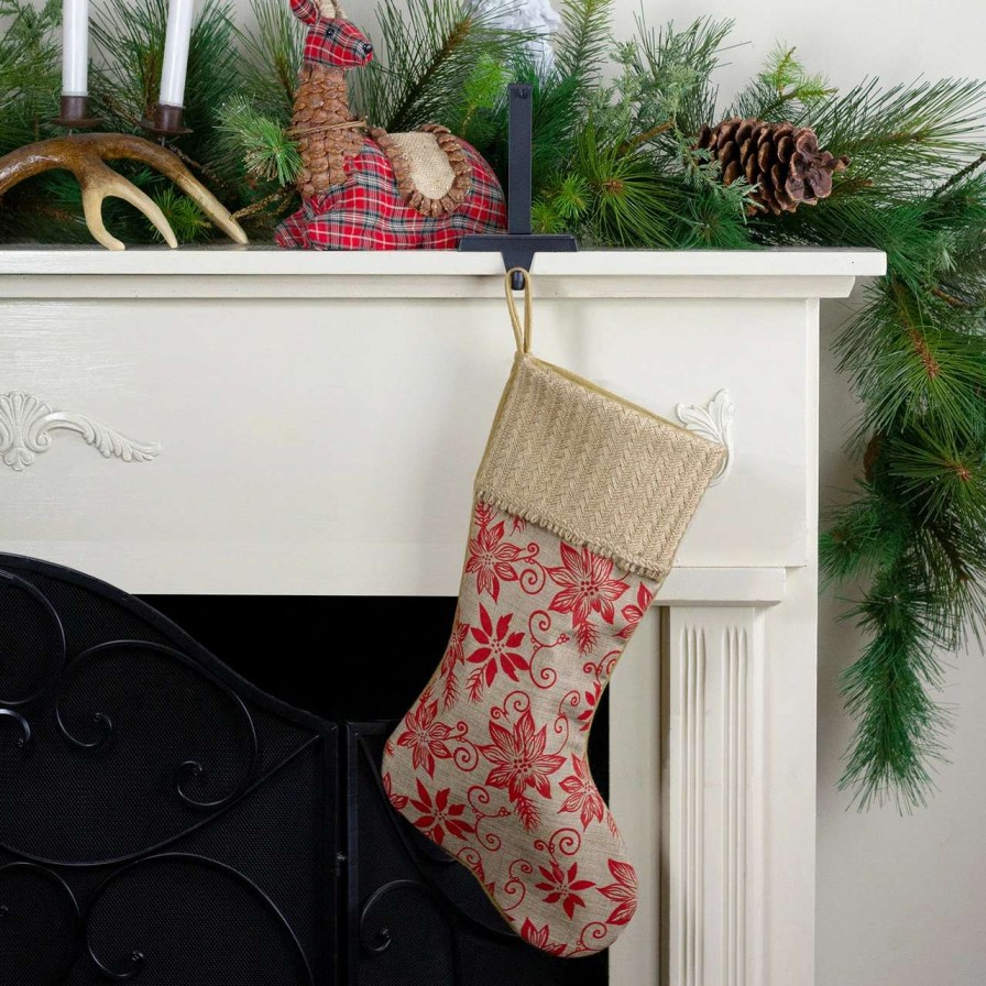 Stockings & Holders * | Northlight 20 Tan And Red Rustic Burlap Poinsettia Christmas Stocking