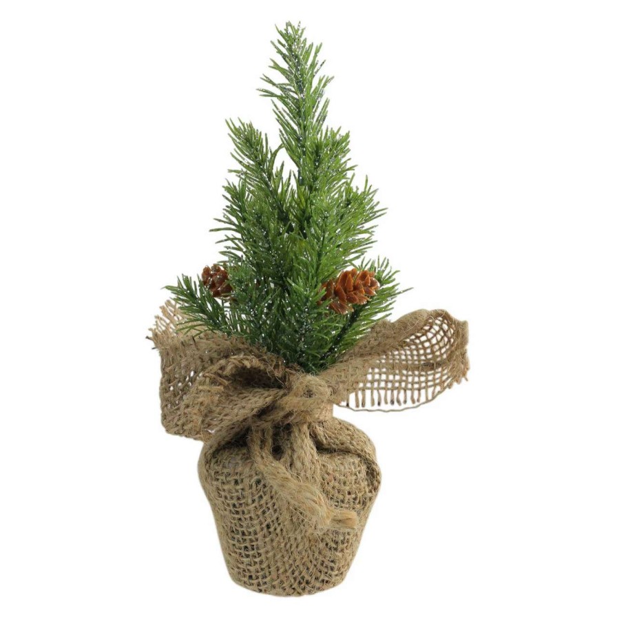 Christmas Table Top Trees * | Northlight 8.5 Glittered Pine Mini Burlap Base Artificial Christmas Tree- Unlit