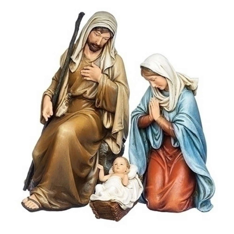 Nativity Sets & Accessories * | Roman 3 Piece Set Kneeling Holy Family Resin Christmas Figurine 14.75"