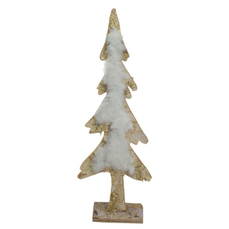 Christmas Table Top Trees * | Northlight 13.5 Brown And White Wooden Tree With Faux Fur Christmas Decoration