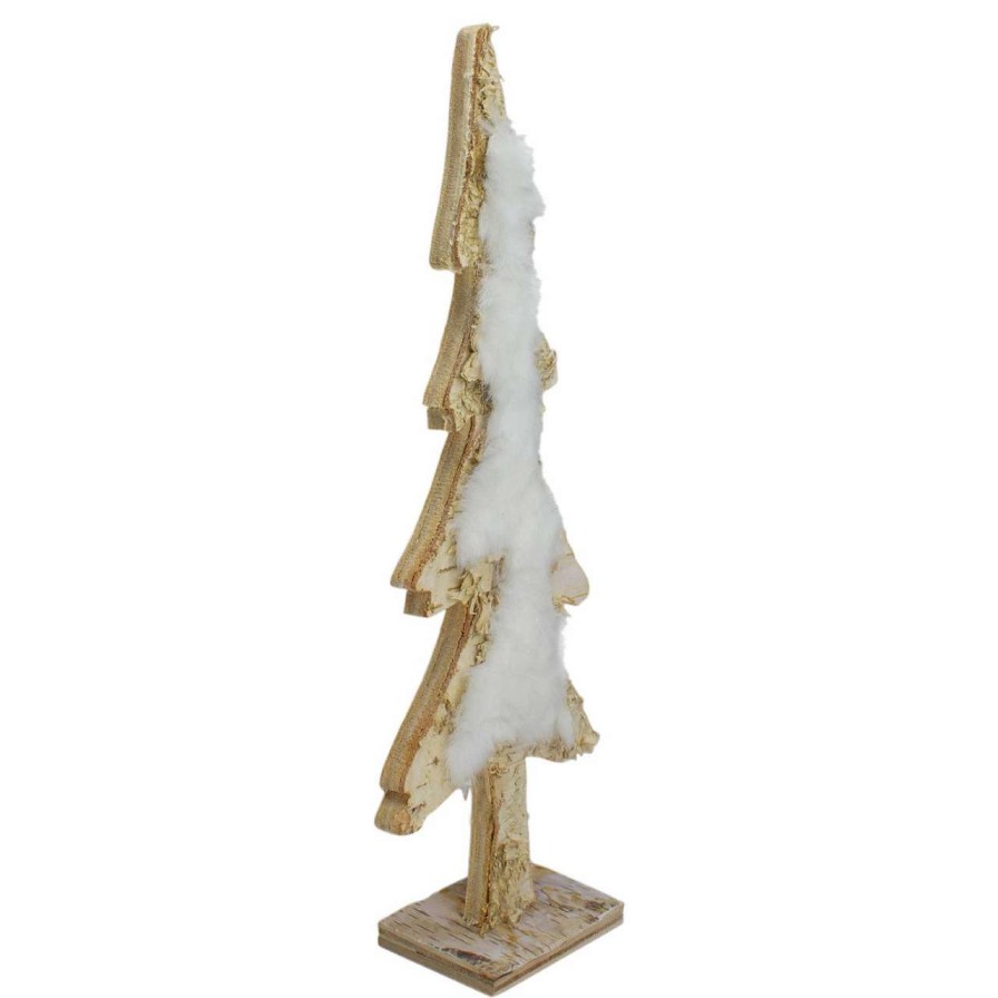 Christmas Table Top Trees * | Northlight 13.5 Brown And White Wooden Tree With Faux Fur Christmas Decoration