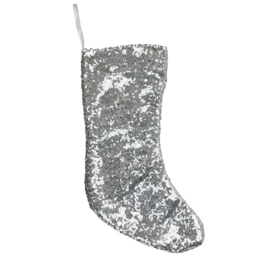 Stockings & Holders * | Northlight 17.5 White And Gray Sequins Hanging Christmas Stocking