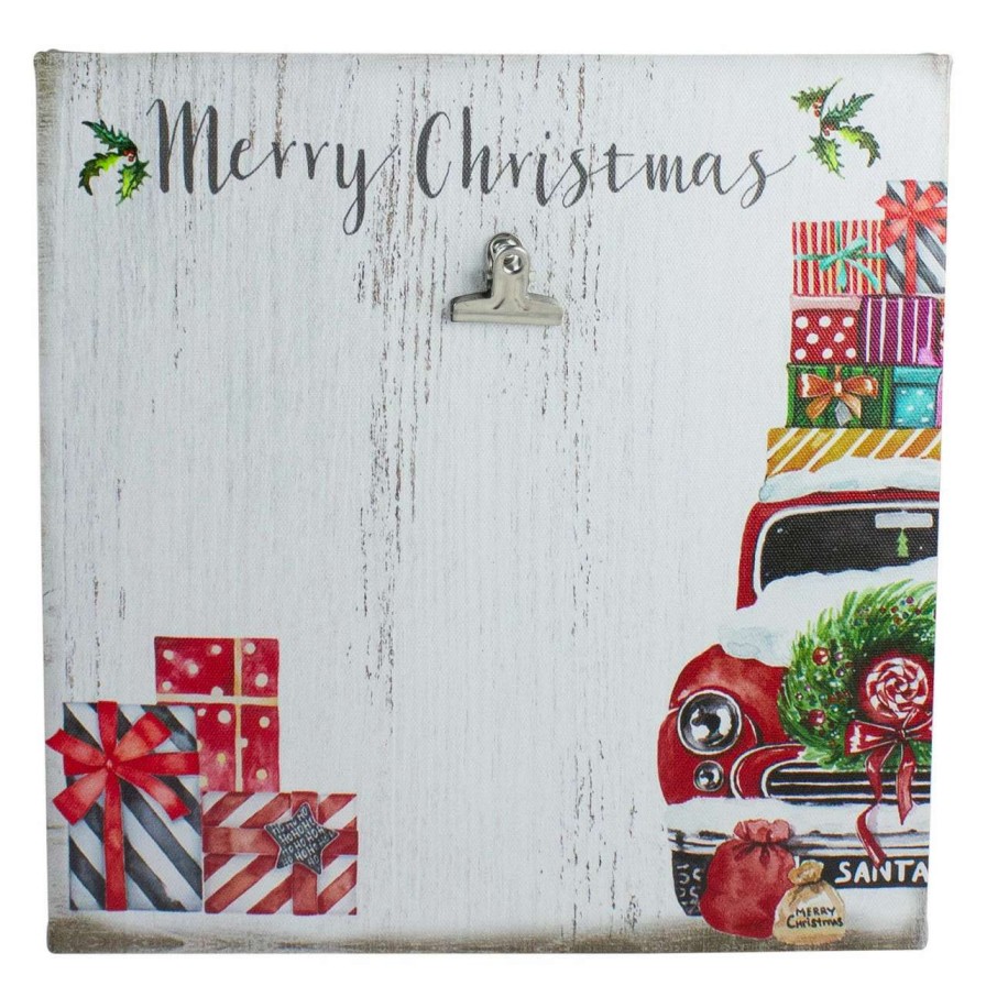 Christmas Village Sets & Accessories * | Northlight 10 Car And Gifts Merry Christmas Canvas Wall Art With Photo Clip