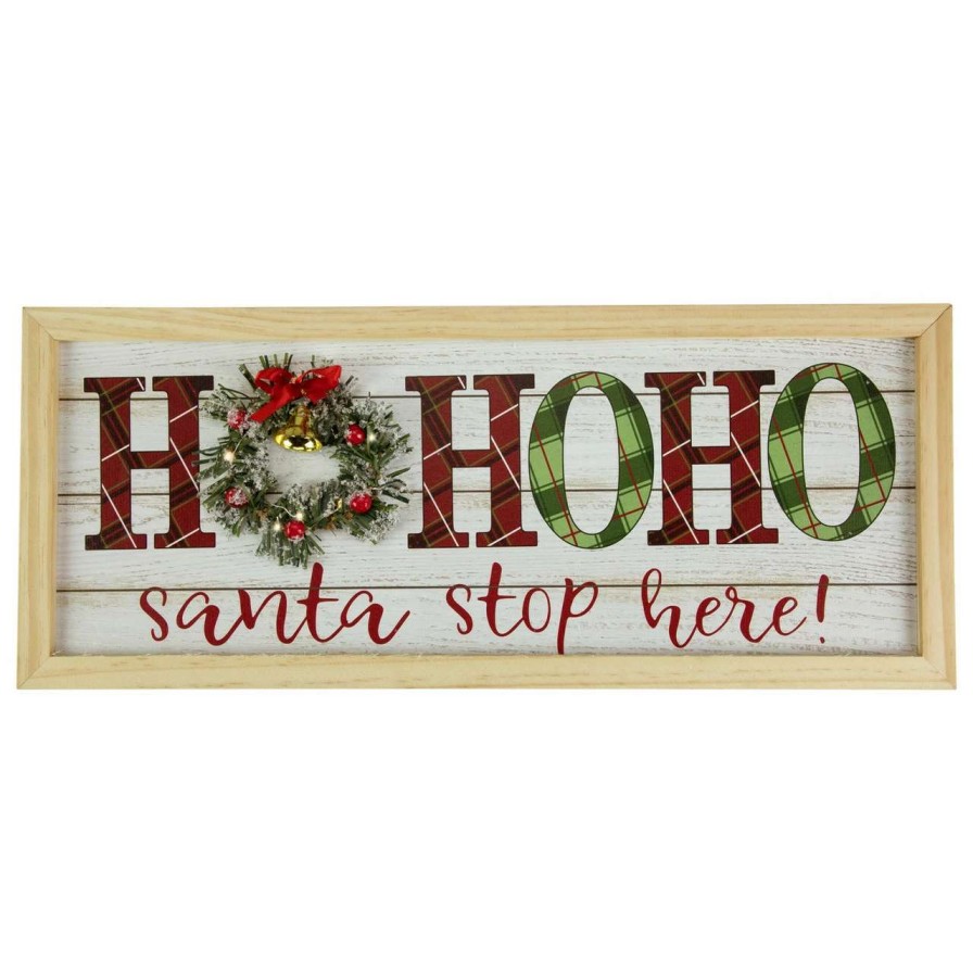 Christmas Village Sets & Accessories * | Northlight 19.75 Led Lighted Plaid 'Ho Ho Ho' Wooden Christmas Wall Sign