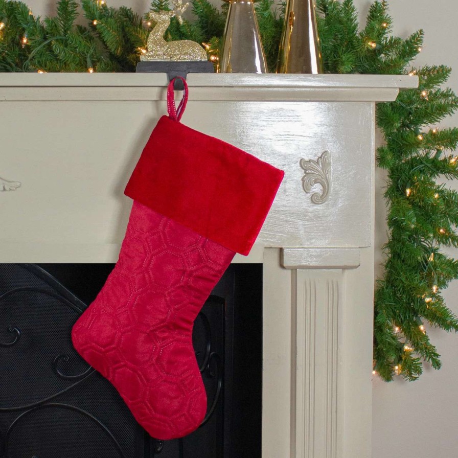 Stockings & Holders * | Northlight 18 Red Solid Quilted Decorative Christmas Stocking With Velvety Cuff