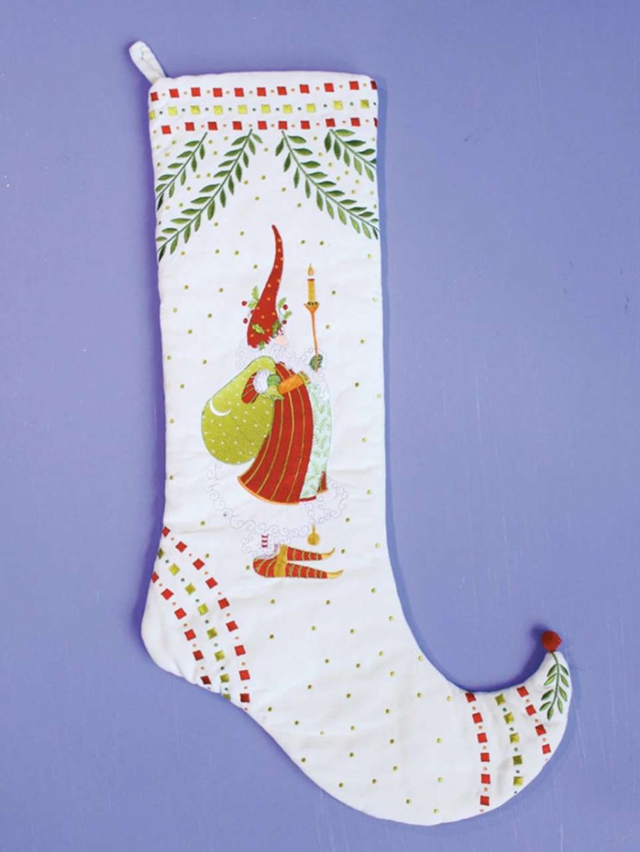 Stockings & Holders * | Patience Brewster 29 White And Red Santa Claus Holding A Candlestick Christmas Stocking