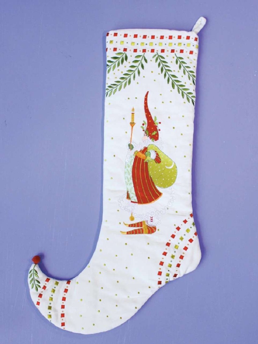 Stockings & Holders * | Patience Brewster 29 White And Red Santa Claus Holding A Candlestick Christmas Stocking