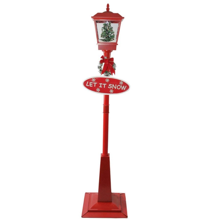 Candles & Lanterns * | Northlight 70.75 Musical Red Holiday Street Lamp With Christmas Tree Snowfall Lantern