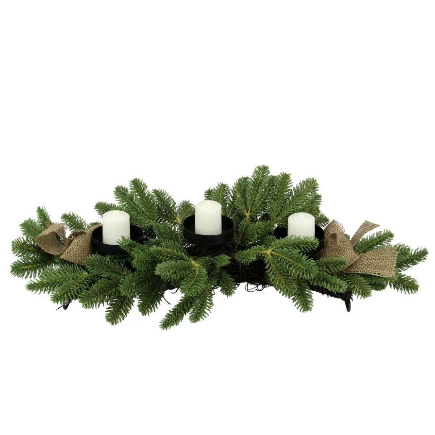 Candles & Lanterns * | Allstate 27 Artificial Green Pine And Dark Twig Candle Holder Christmas Centerpiece